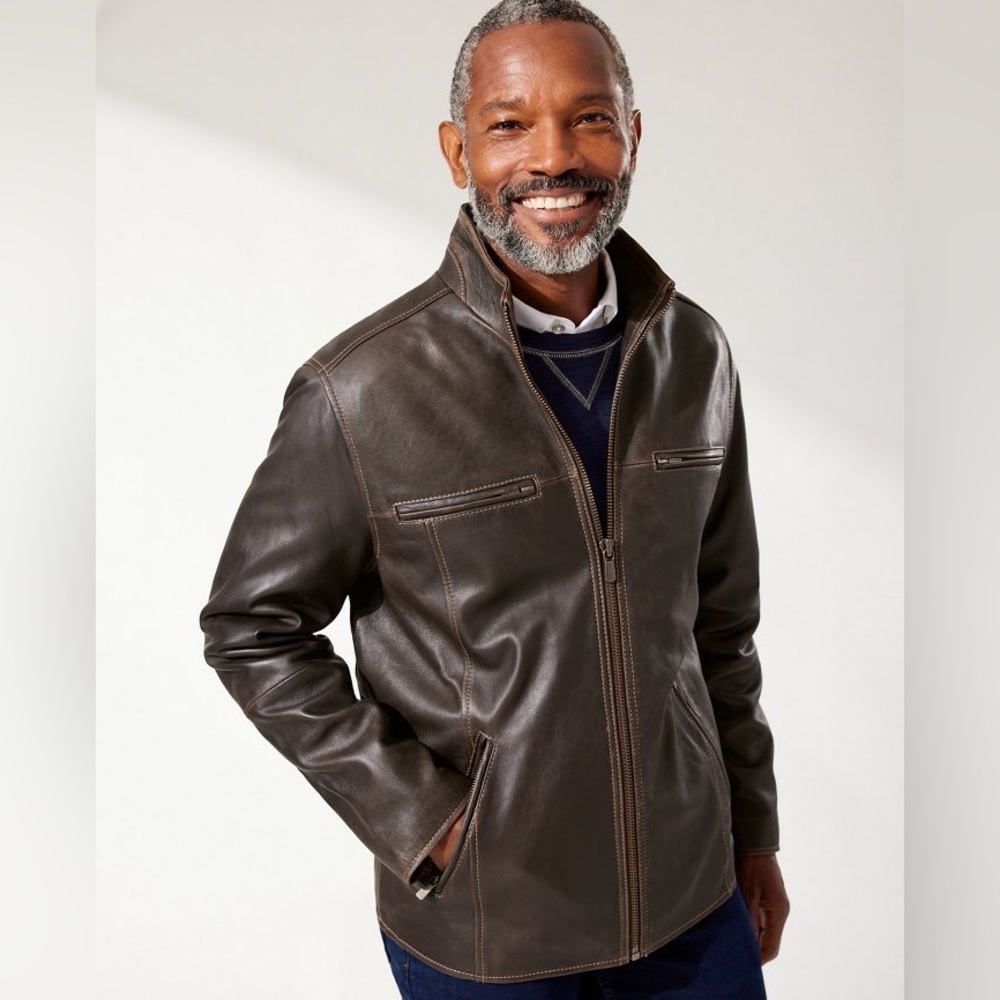 Tommy Bahama Men’s Rocker Highway Leather Jacket- Size Small - Picture 2 of 8